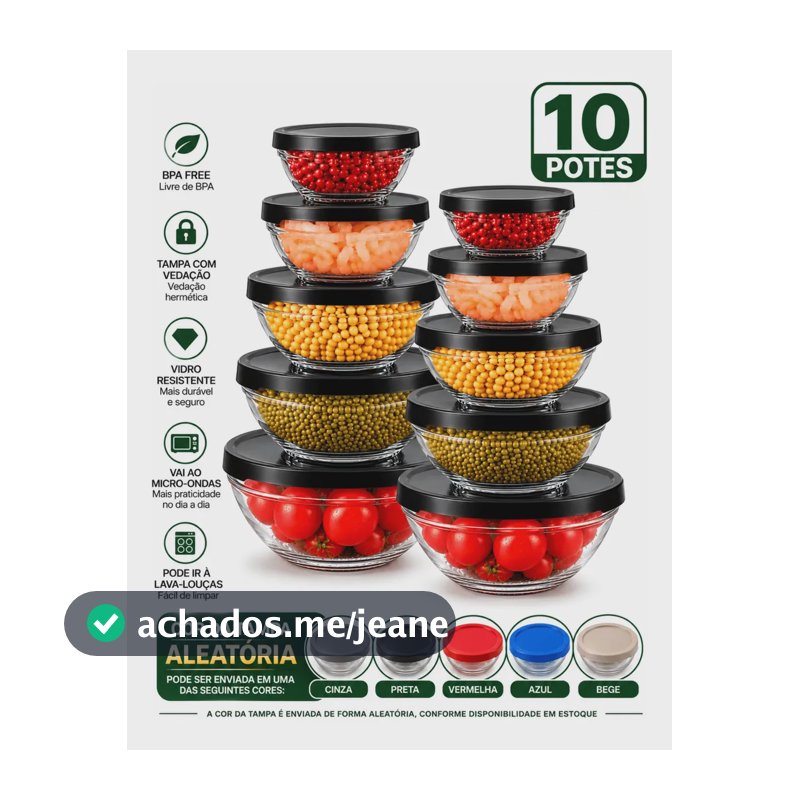 Conjunto De Potes 10 Peças Vidro Organizadores De Cozinha Preto