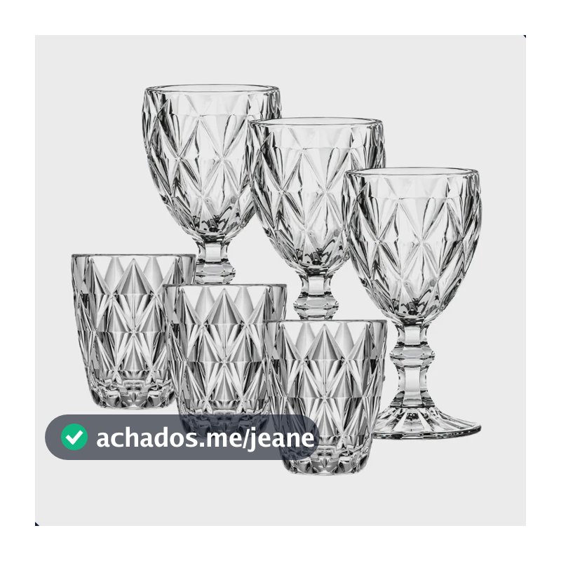 Kit 12 Peças Em Vidro 6 Copos 300ml + 6 Taças 340ml Diamond