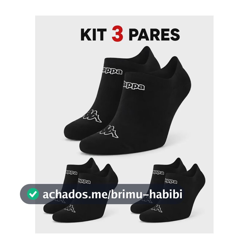 Kit 3 Pares Meias Kappa Sapatilha Soquete Invisível Original Preto 34-38