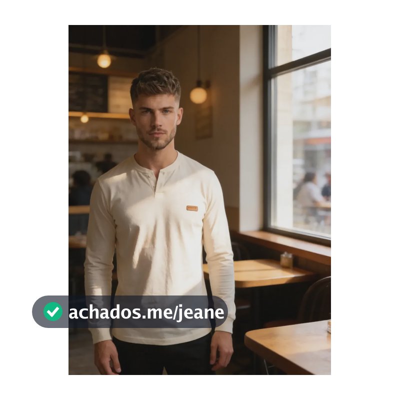 Camiseta Henley Manga Longa Com Botões Casual Everyday Off White Gg (46)