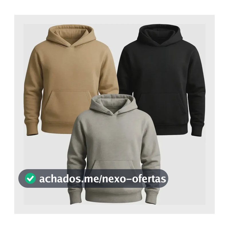 Kit 3 Moletom Canguru Liso Flanelado Blusa De Frio Unissex G Kit Bege / Preto / Cinza