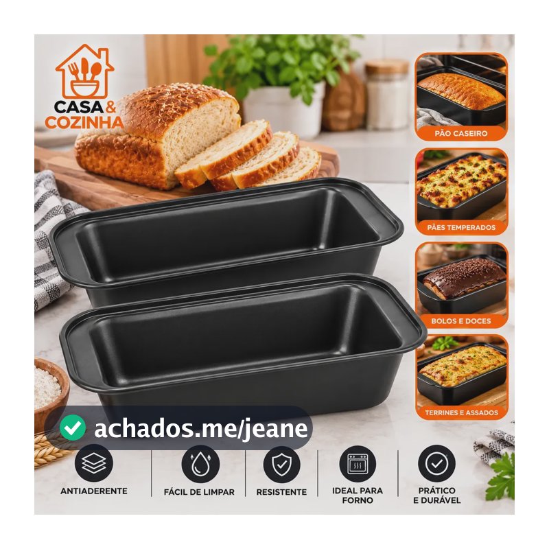 Kit 2 Forma De Pão Antiaderente Assadeira Teflon 26cm