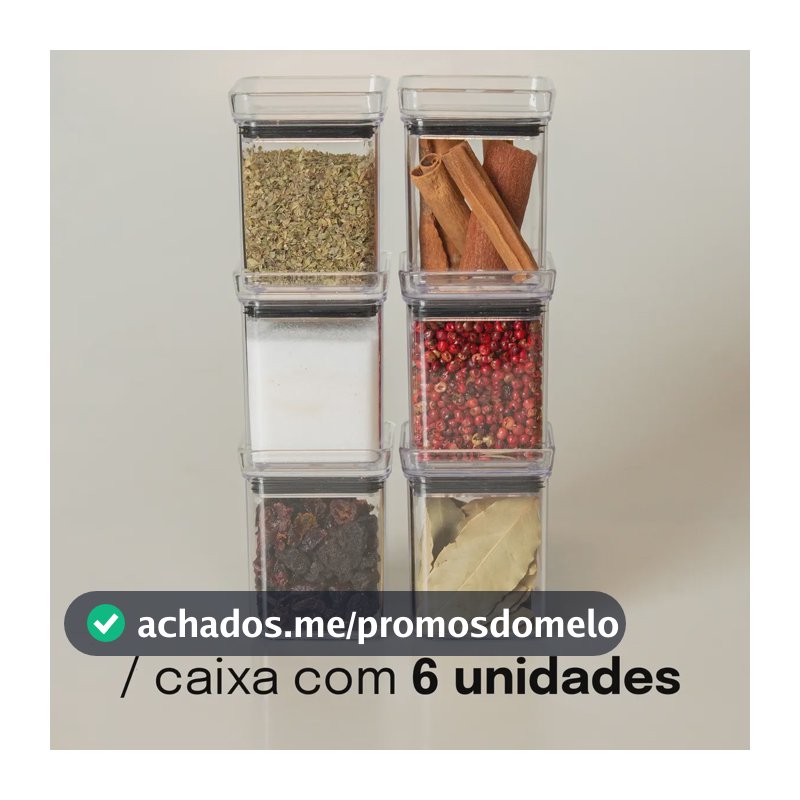 Kit 6 Potes Herméticos Lumini 180ml Paramount Com Tampa Potes Plásticos Transparentes Para Temperos, Especiarias E Condimentos, Organização De Cozinha, Empilháveis Armário E Geladeira