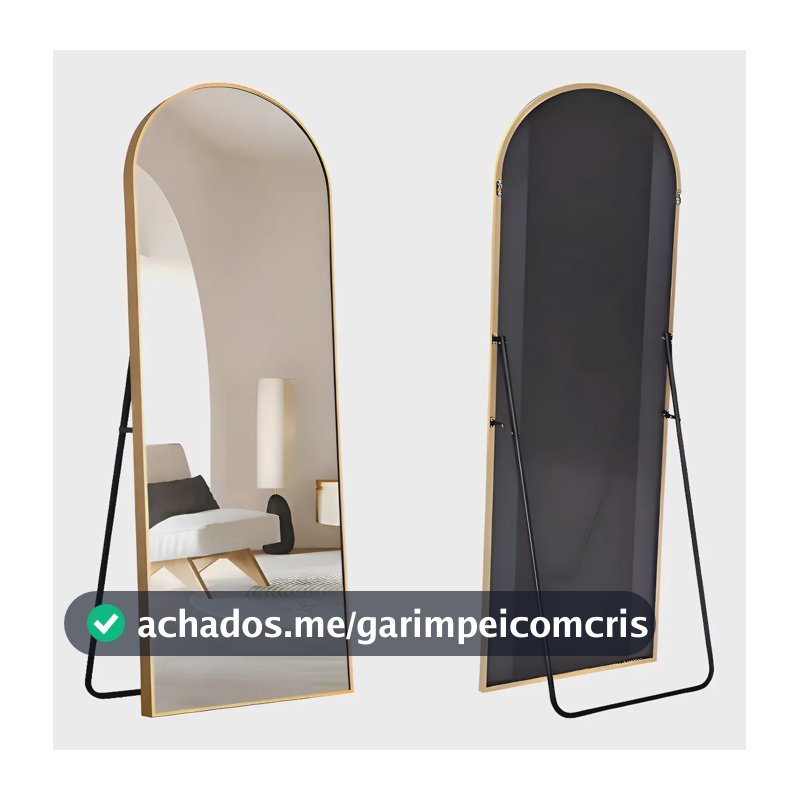 Espelho De Chão Corpo Inteiro Com Moldura E Suporte Dourado