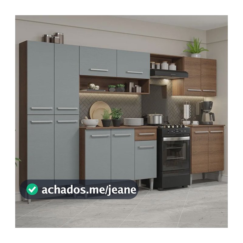 Armário Cozinha Completa Modulada Madesa Emilly Xa293001 Balcão Rc Cor Rustic/Cinza