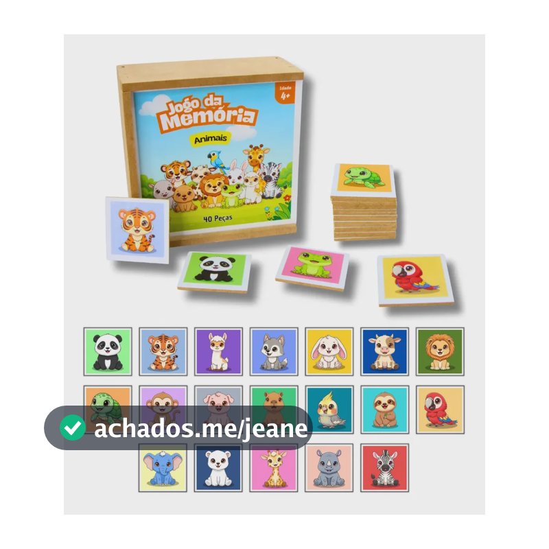Jogo Da Memória Animais 40 Peças Brinquedo Educativo Infantil Em Madeira Mdf