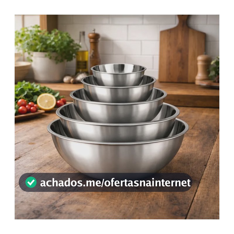 5 Tigelas Bowl Inox Com Medidor Multiuso Cozinha Misture, Meça E Prepare Receitas Com Precisão Profissional