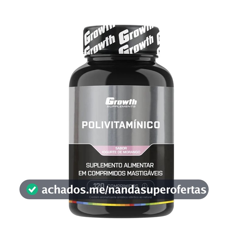 Polivitaminico Mastigável 120un. Growth Supplements - Sabor Morango
