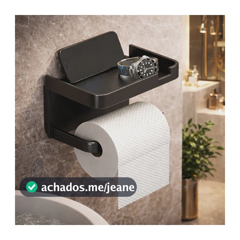 Suporte Papel Higiênico Adesivo de Parede com Prateleira Porta Celular Sem Furo Ligeiro
