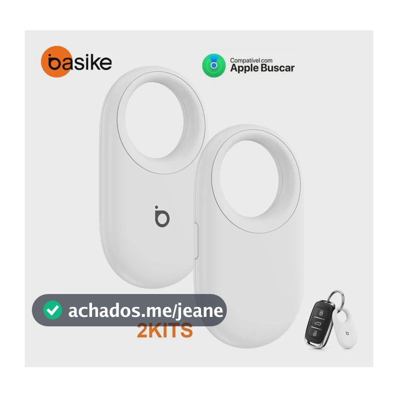 Basike Smart Tag Rastreador GPS Compatível com Apple Find My (Apenas iOS) com Localizador Alarme Sonoro e Bateria Substituível, Localiza Crianças e Pets, GPS para veicular Chaves Mala Mochila(2 kits)