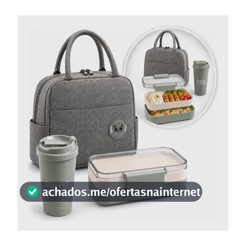 Kit Marmita 900ml E Bolsa Térmica + Brinde Copo Térmico Pistache