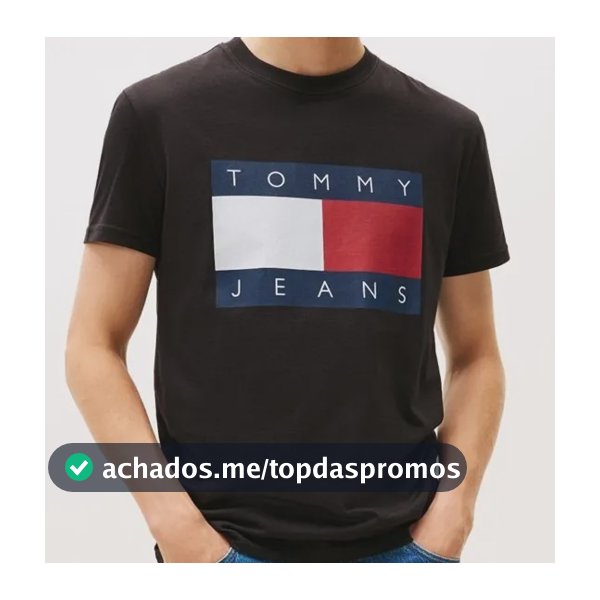 Camiseta Tommy Jeans Masculina Abdm0dm22645 Black Bandeira Tommy Jeans Em Silk M Silk Logo Tommy Jeans