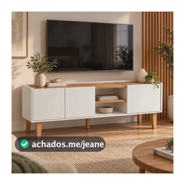 Rack para TV 3 Portas e Nicho com Prateleira Grande BYHOUSE Moscou Na Cor Branco Com Pés Palito Estante Para Sala Completa