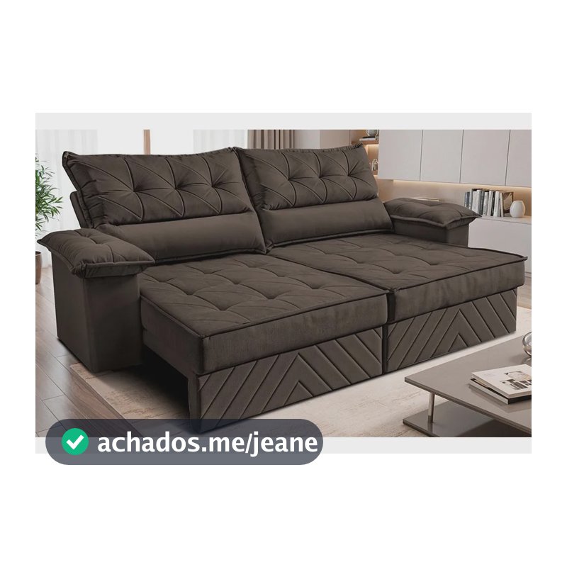 Sofá Retrátil 2,10m Molas E Espuma D33 Thunder. Cama Inbox Marrom Liso