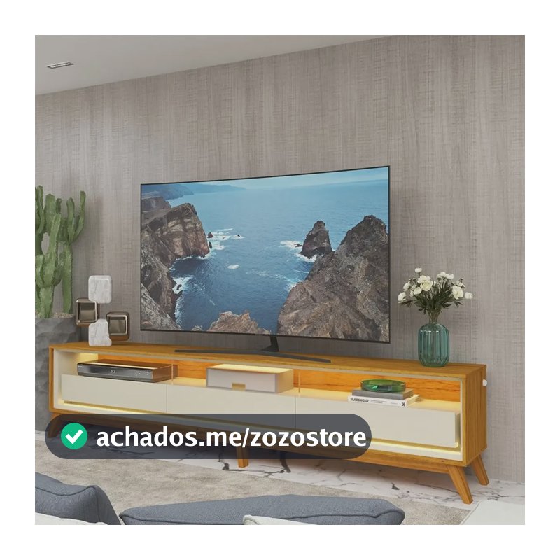 Rack Para Tv Até 85 Polegadas Com Led Com Pés 260cm Hj Naturale/off White