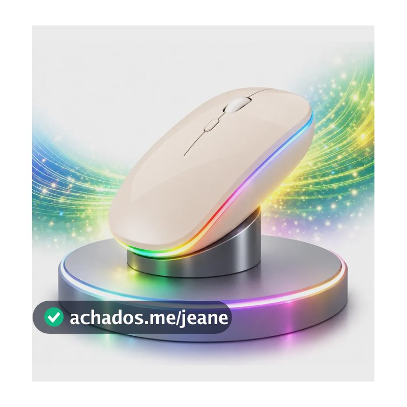 Mouse Sem Fio Recarregavel Rgb Usb Adaptador Ergonômico Creme