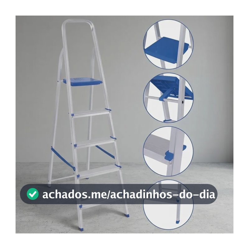 Escada Alumínio Dobrável 5 Degraus Mor Prata Azul