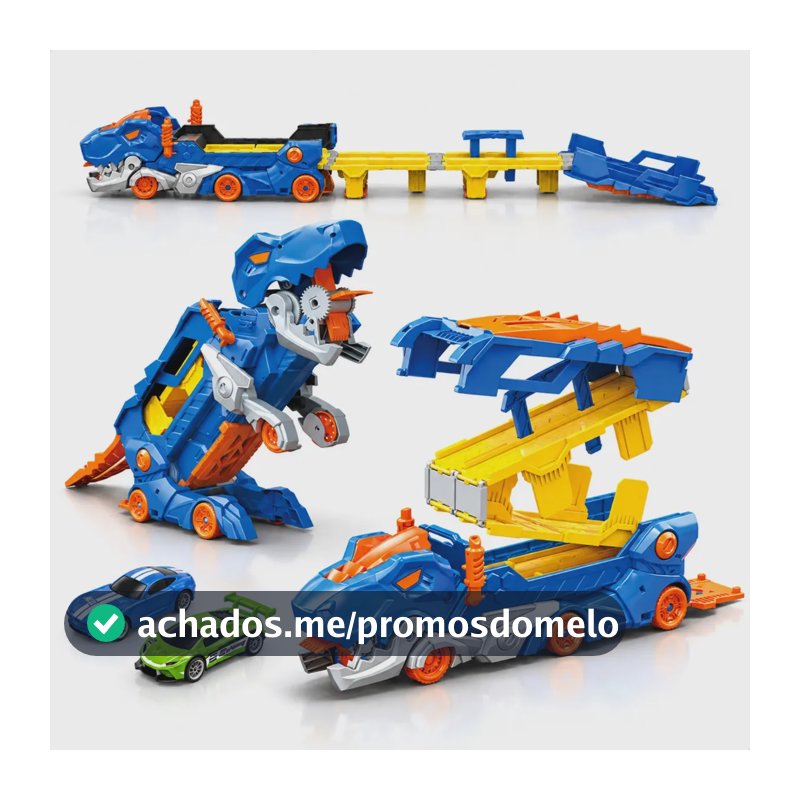 Caminhão Dinossauro Engole Carrinhos Pista Maleta Transporte - AZUL