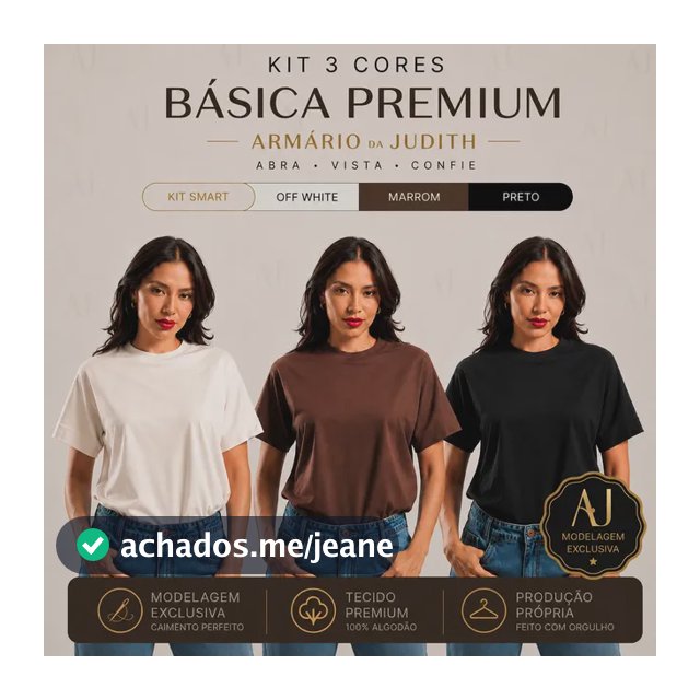 Kit 3 T-shirts Femininas Básicas Algodão Lisa Manga Curta Kit 3 - Off | Marrom | Preto M Liso