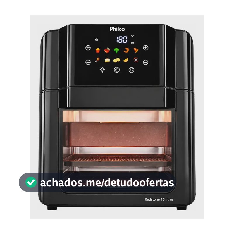 Philco PAF15C Fritadeira Air Fryer Oven 15 Litros Revestimento Redstone Porta Removível Luz Interna 10 Funções Preta