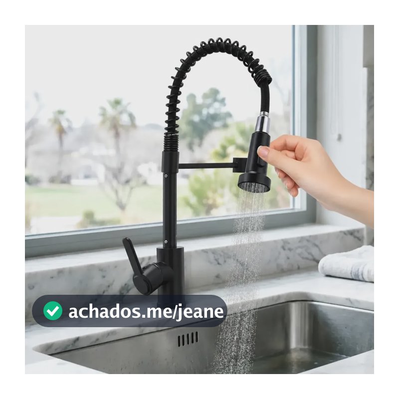 Torneira De Cozinha Em Metal Rotação Total 360° Flexível Preto Fosco