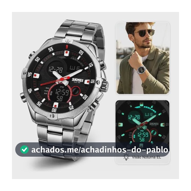 Cronômetro de alarme de aço Skmei 1146, elegante relógio de malha prateada, relógio masculino