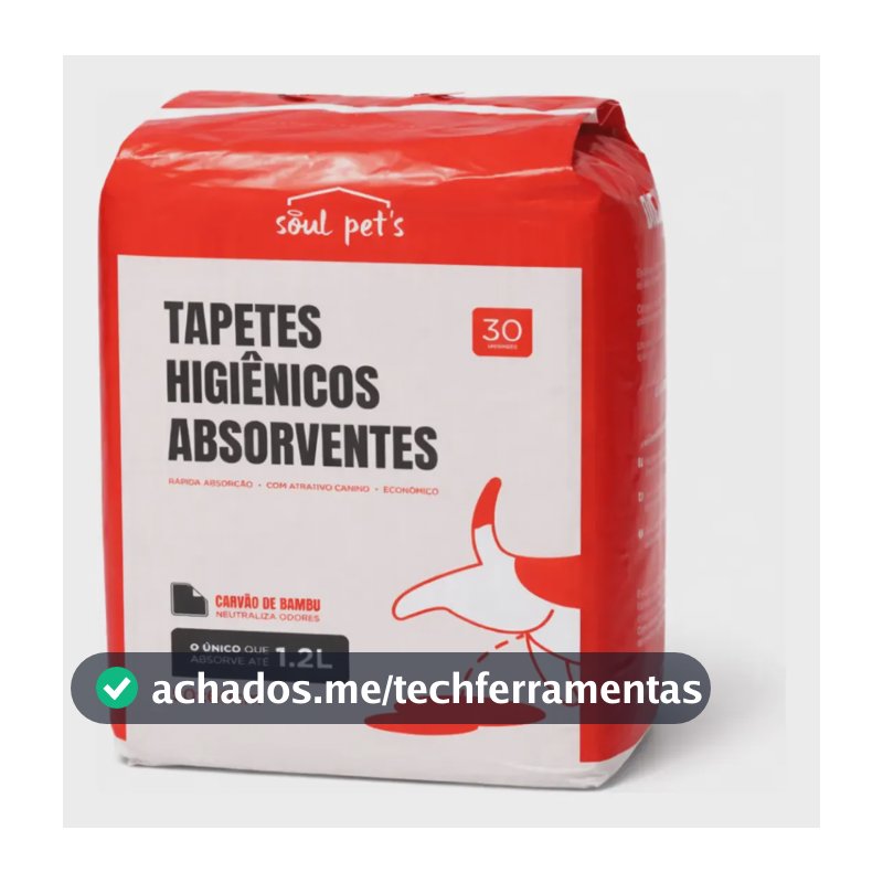 Tapete Higiênico Carvão Bambu 50x60 Com 30un Soul Pets Preto