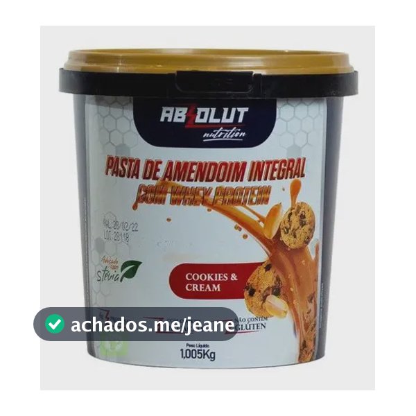 Pasta de Amendoim Absolut 1kg Cookies and Cream com Whey e Stévia