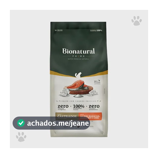 Ração Prime Bionatural Gato Castrado Salmão 7,5kg