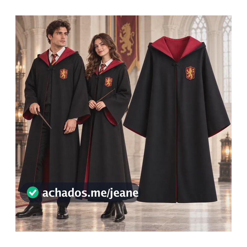 Fantasia Harry Potter Adulto Grifinória Unissex Cosplay Luxo Preto Xl (42 Ao 46)