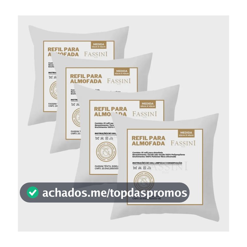 Kit 4 Enchimentos Recheio Almofadas Refil 45x45 Branco Liso