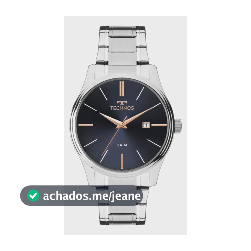 Relógio Technos Masculino Steel Prata Fundo Azul Original Nf Prateado Azul