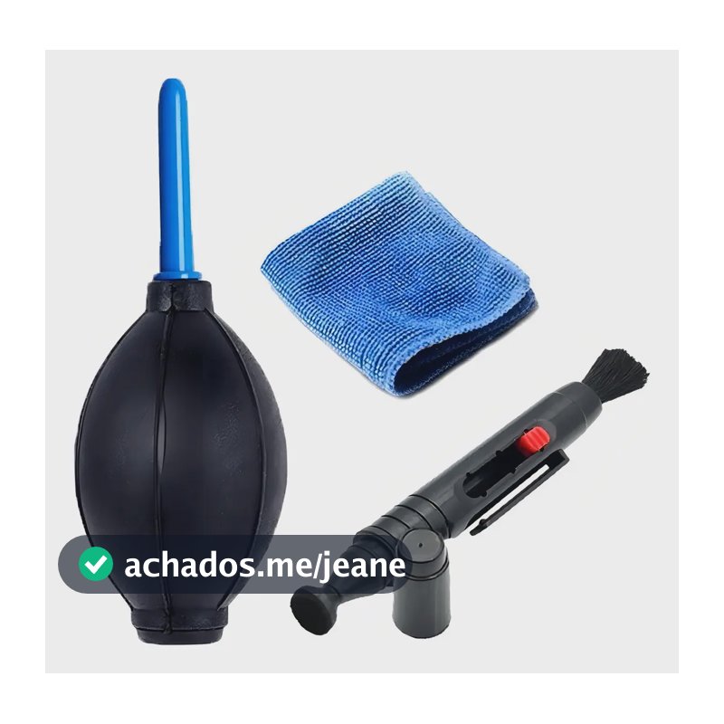 Kit Limpeza Câmeras Profissionais 3 em 1 Greika - Soprador, Escova, Pano