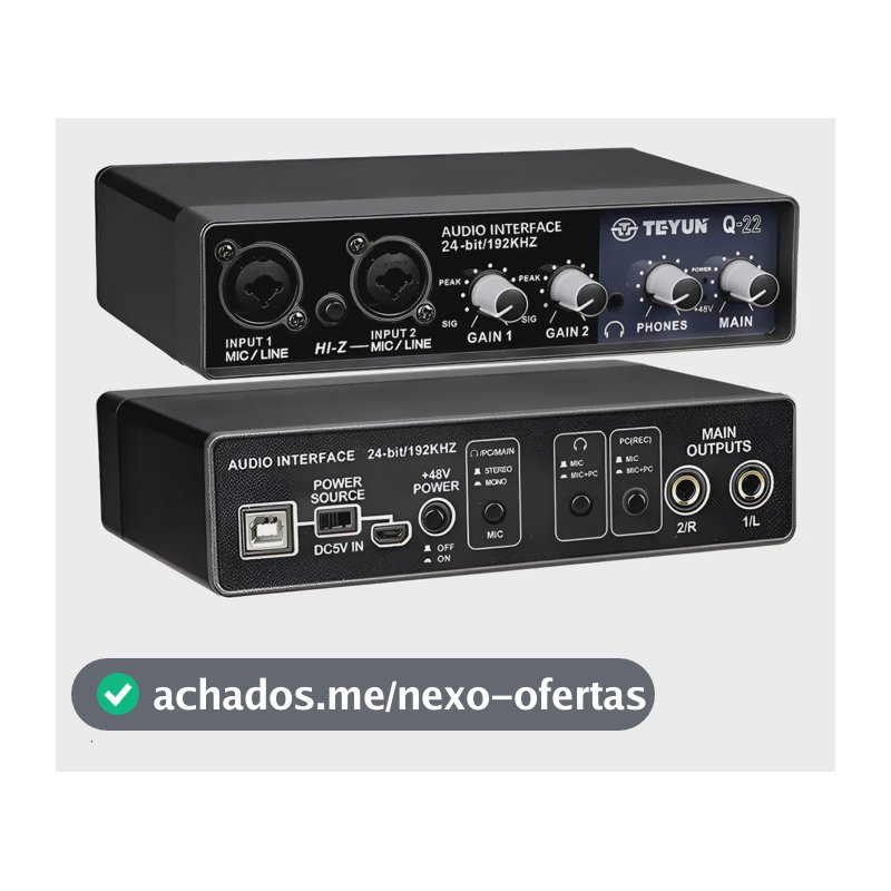 Interface de Áudio Teyun Q-22 com 2 Entradas para Gravação em Estúdio e Live