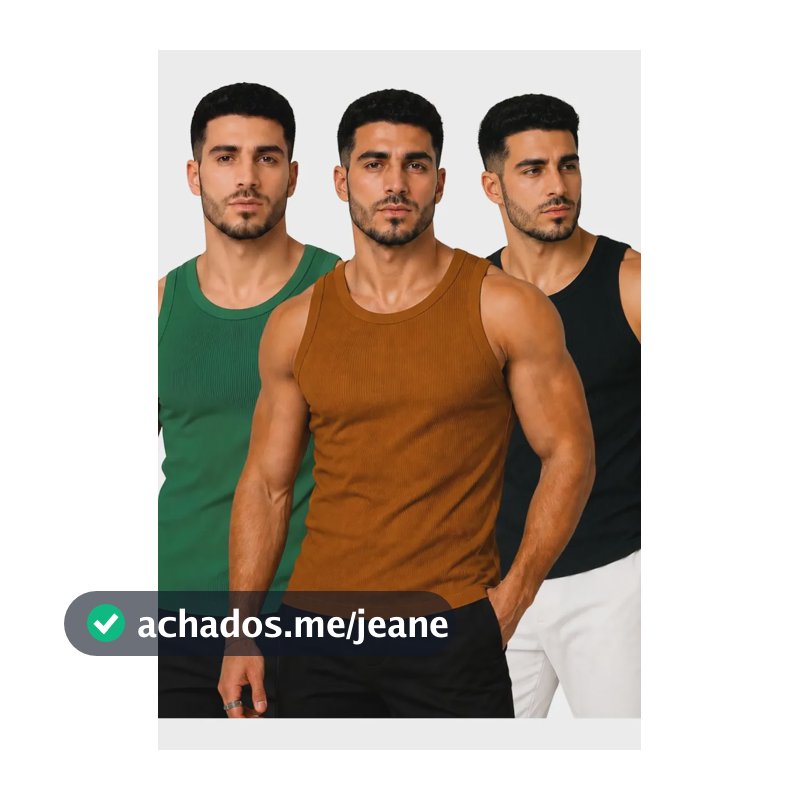 Kit 3 Regata Canelada Americana Masculina Moda Verão Calor Marrom Preto Verde Canelado G (42) Canelada