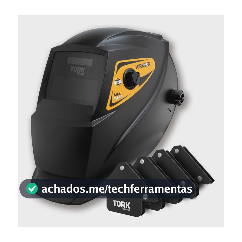 Máscara De Solda Automática 4K Auto Escurecimento Solar DIN 9-13 Com Proteção UV+4 Esquadros Magnéticos 12kg