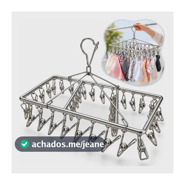 Varal Suspenso 40 Prendedores Meias e Roupas Íntimas em Inox Resistente com Gancho com Trava para Vento Varal para Lingerie Peças Delicadas Organizador de Roupas