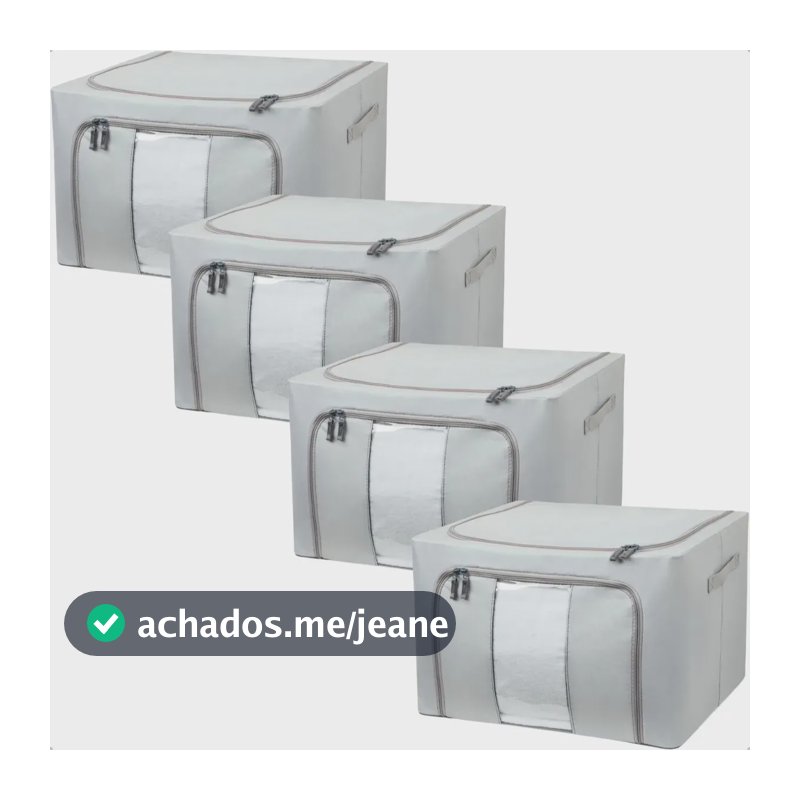 Kit 4 Caixa Organizadora 66l Multiuso Roupas Toalha Dobrável Cinza