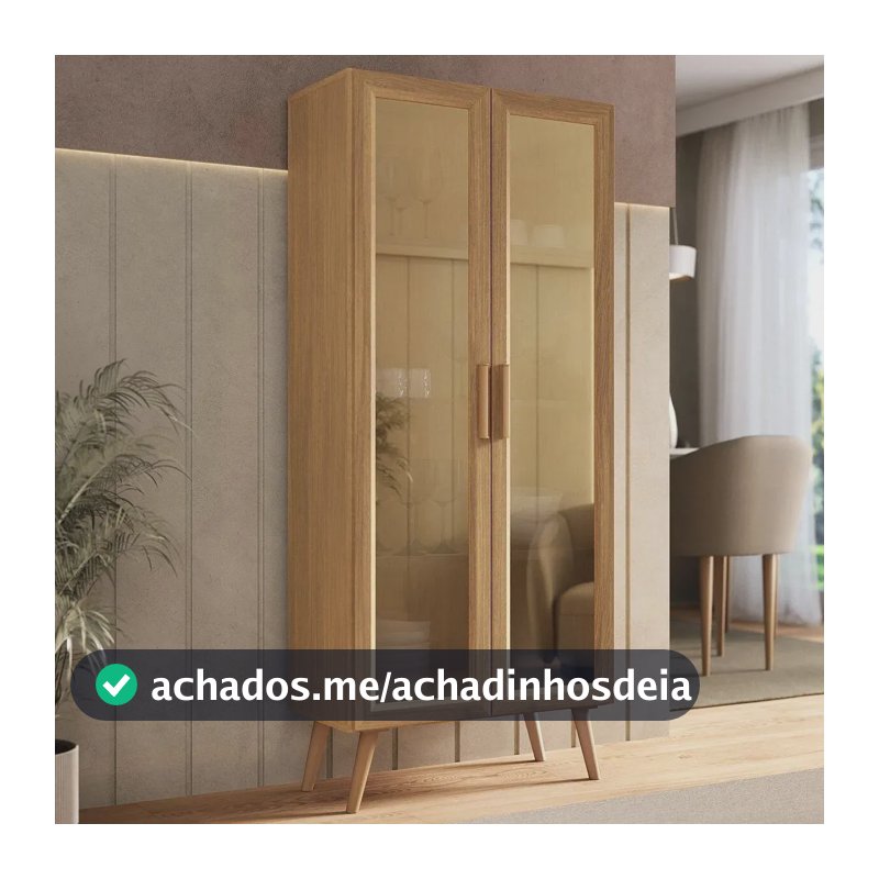 Cristaleira com 2 Portas de Vidro Retrô 68cm Urban Multimóveis MP6040 Madeirado