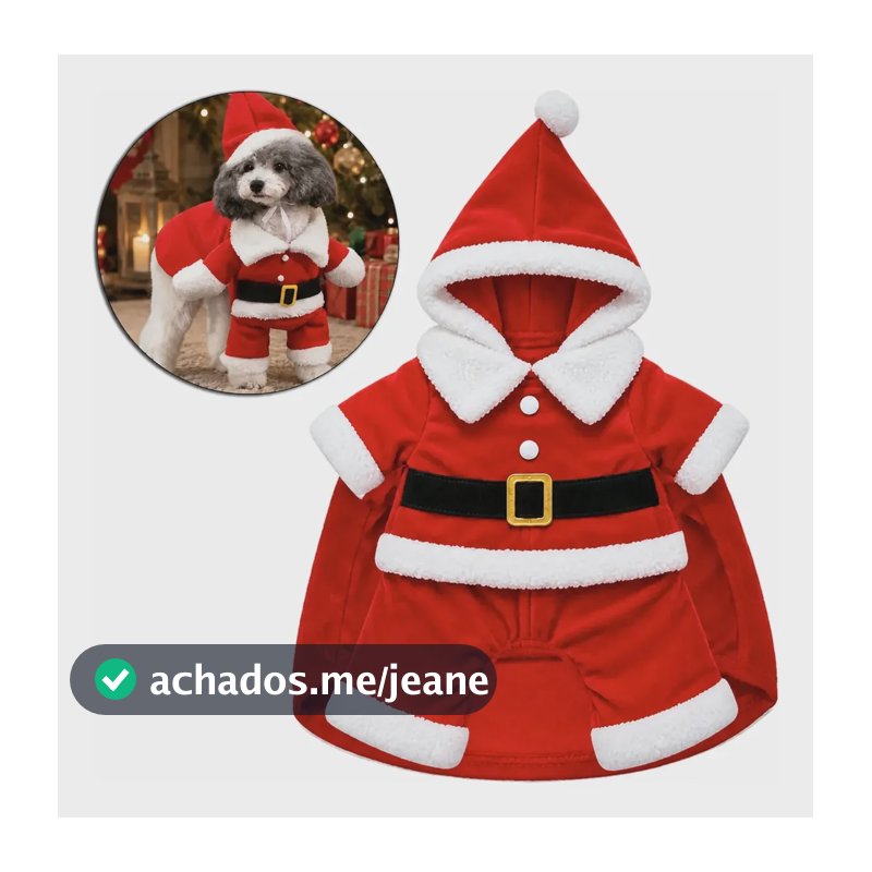 Fantasia Pet Papai Noel Cachorro Roupa De Natal Com Capuz Vermelho