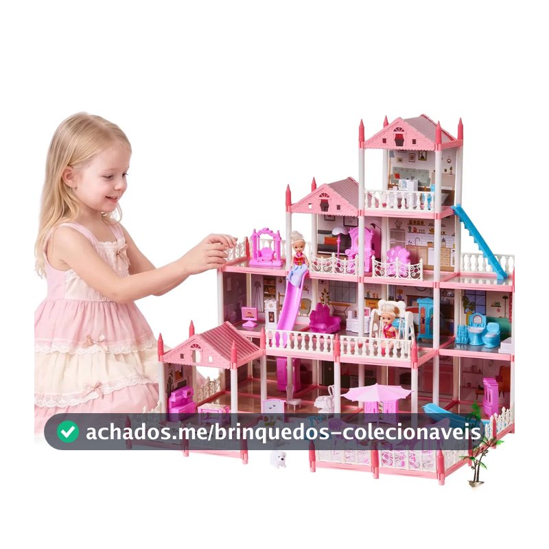 Casa de Boneca MoveBrinca 4 Andares com 14 Ambientes, Móveis e Luzes LED