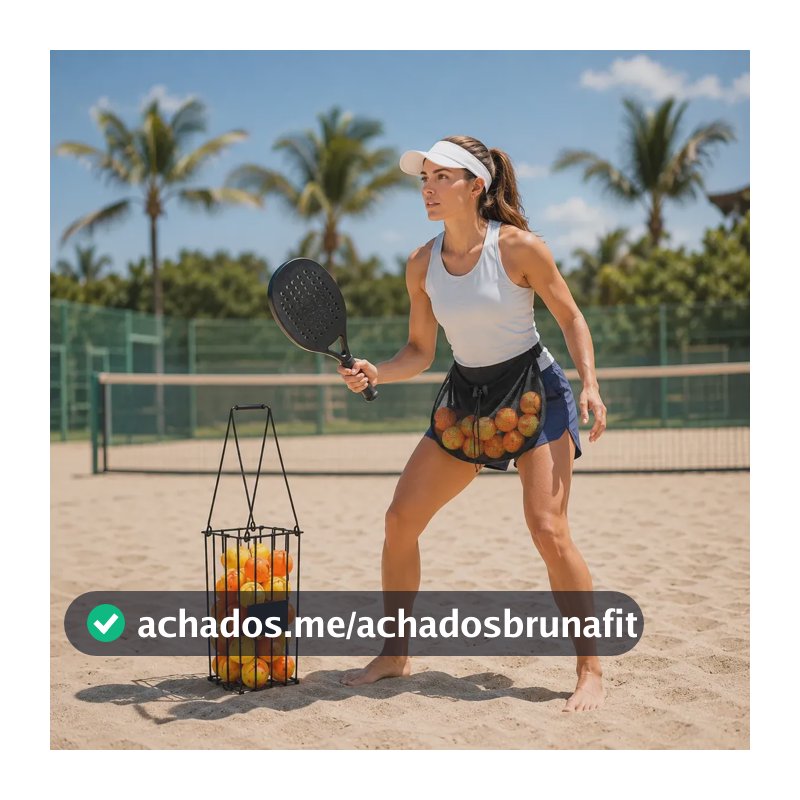 Cesto Bolas Beach Tennis + Bolsa Bag Bolas Pochete Cintura Preto