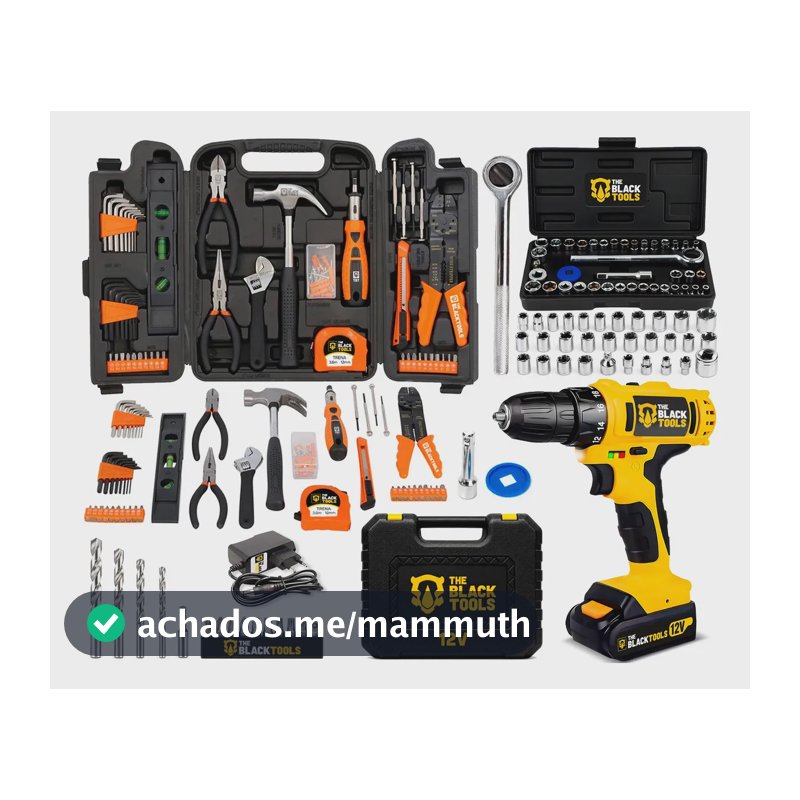 Kit Parafusadeira/Furadeira A Bateria 12V 3/8 Polegadas 10Mm + Jogo De Ferramentas 169 Peças Com Maleta The Black Tools
