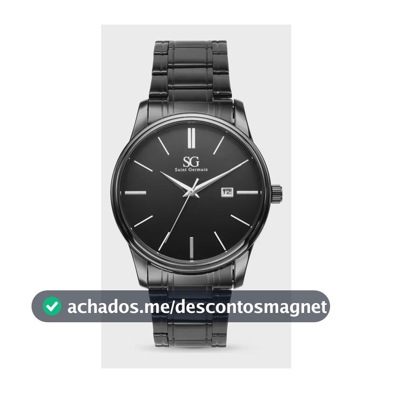 Relógio Chroma Masculino Preto Saint Germain Clássico Caixa Preta Detalhes Prata 42mm
