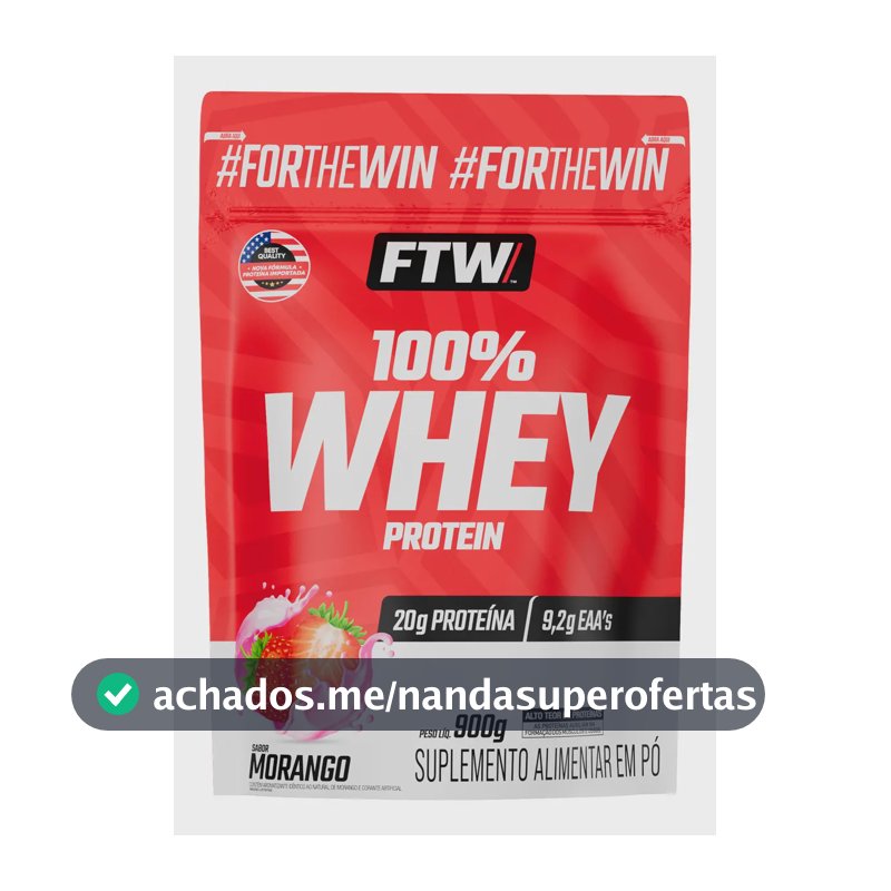Whey Protein 100% Concentrado Refil 900g Sabor Morango - FTW