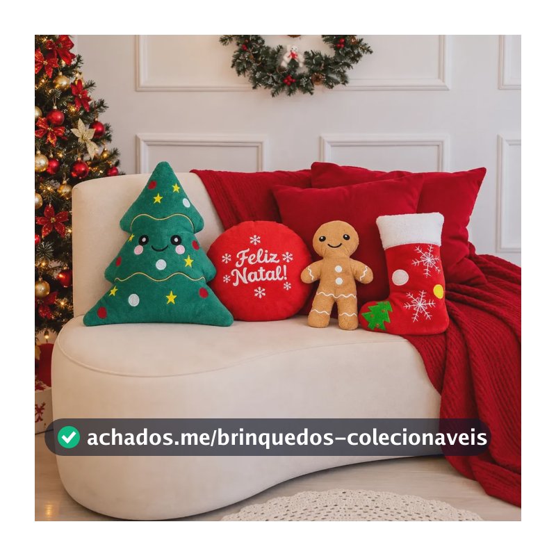 Kit Almofadas Decorativa Natalinas Pelúcia De Natal 4 Peças Vermelho