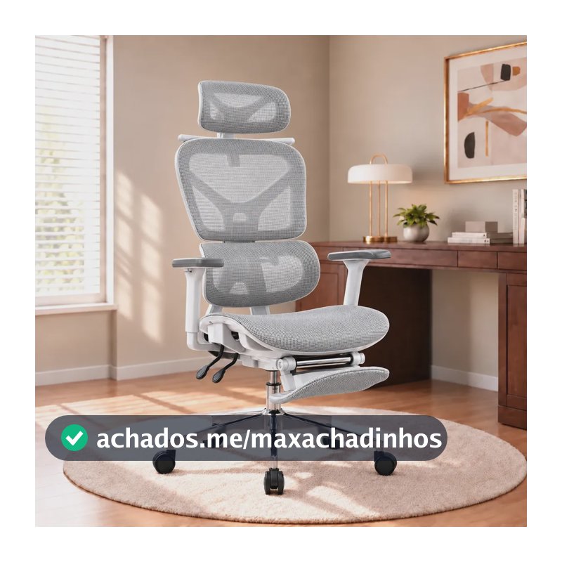 Cadeira de Escritório Presidente Sweet Studio Ergonômica Cinza Com Apoio Lombar e Para Pés