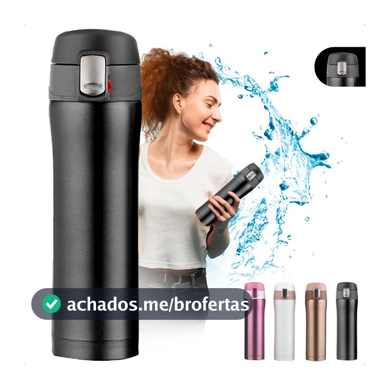 Garrafa Térmica 500ml Bebidas Quentes E Frias Cor Preto Portátil Isolamento De Aço Inoxidável 304 Térmico Antiderrapante