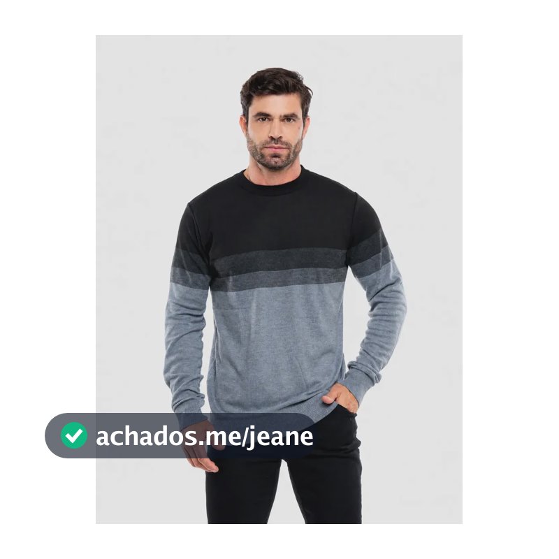 Suéter Tricot Careca Importado Listrado Gola Redonda Inverno Preto G