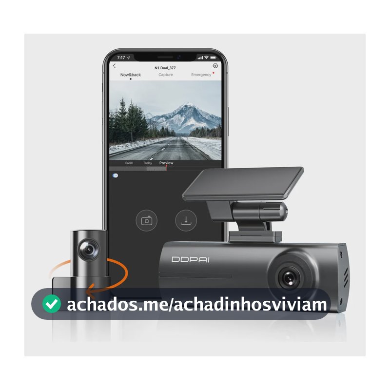 Ddpai N1 Câmera Veicular Automotiva Dupla 1296p + 1080p com Wi-Fi, Dashcam e Câmera para Carro com Visão Noturna Sensor G Gravação em Loop e Modo Estacionamento 24h Supercapacitor
